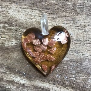 Heart Fused Glass Slide-Bronze glitter flecks inside-1.5” long